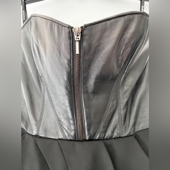 BEBE Leather Black Strapless mini Dress, size 00 - Picture 3 of 14